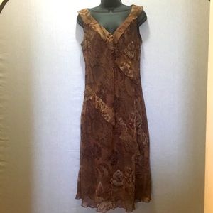 Meghan Matthews Brown Floral Ruffle Tank Dress